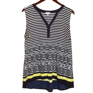 •CROWN & IVY• WOMENS NAVY/WHITE STRIPE & PINEAPPLE DETAIL V-NECK BLOUSE SIZE 1X